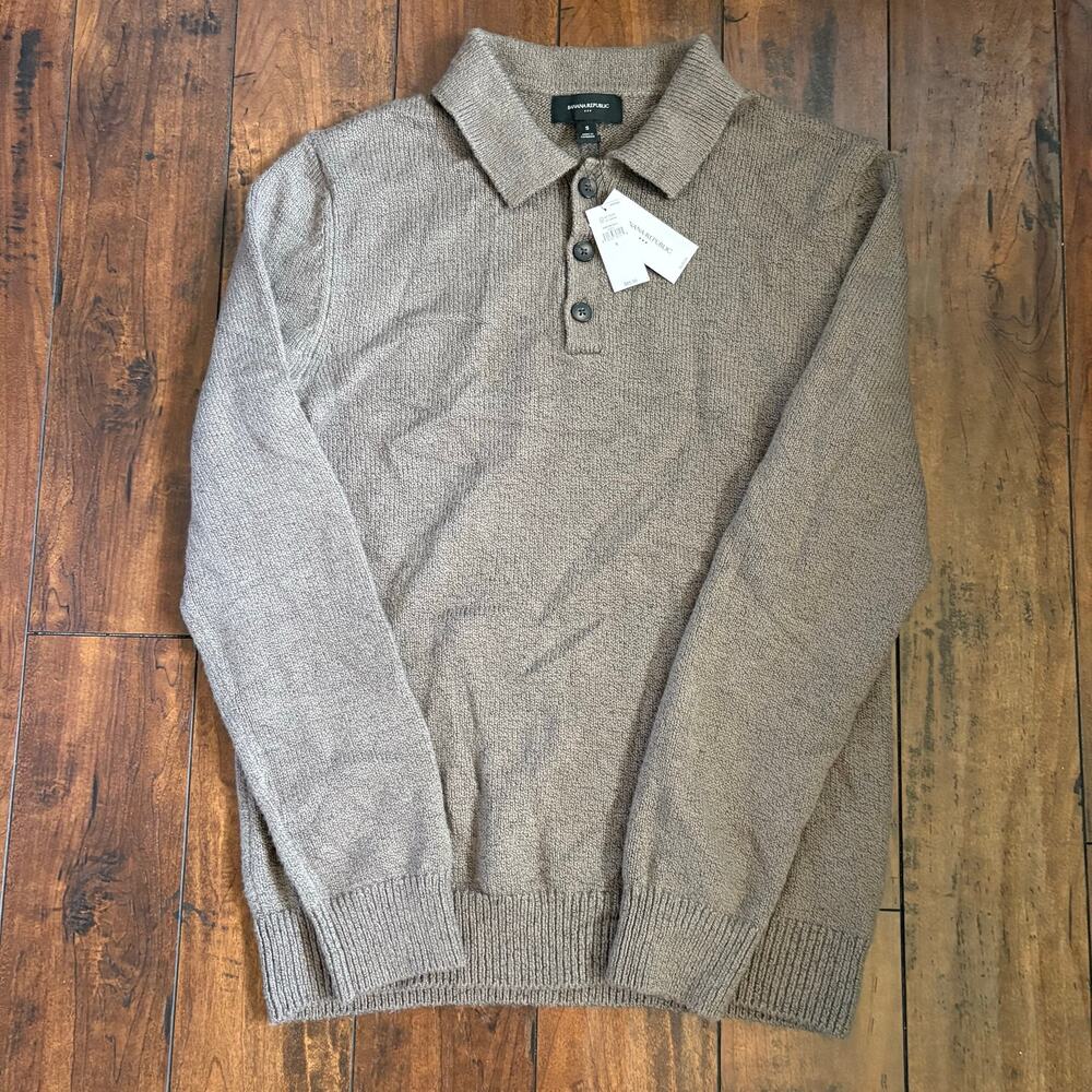 NWT Banana Republic Polo Sweater Mens S Gray Preppy Casual Golf Collar $85